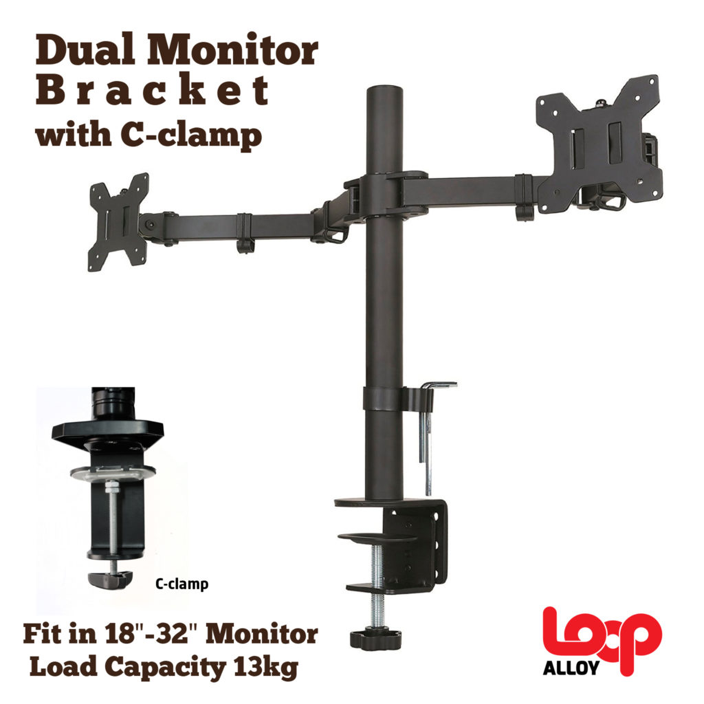 Dual Monitor Bracket Mount W/ CClamp Loop Alloy